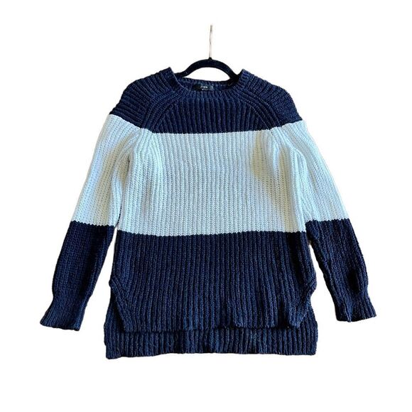 J.crew navy and white color block ribbed sweater - Picture 1 of 7